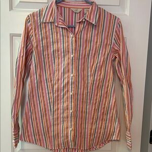J. Jill Pink, White, Gray, and Orange Striped Button Down Top